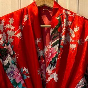 Zhi Cheng Vintage Lingerie Asian Floral Kimono Peacocks Size L